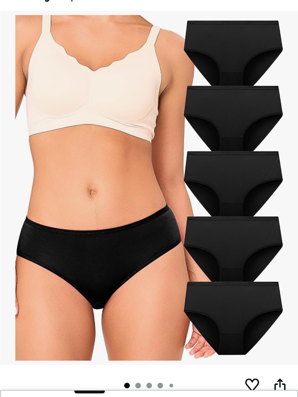 BAMBOO Womens Black Hipster Briefs - 5-Pack Comfortable Bamboo Blend